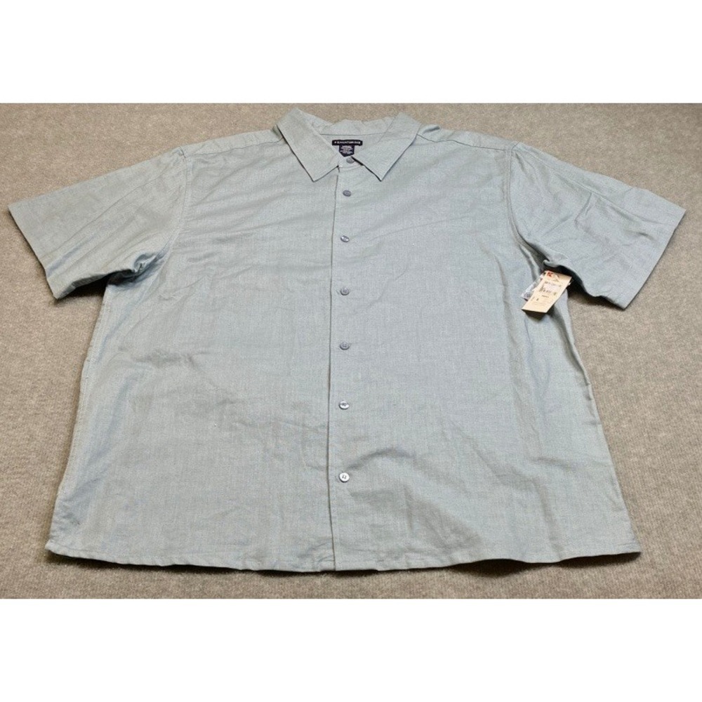 NWT Knightsbridge Button Down Shirt Mens Large Blue Linen Cotton Short Sleeve